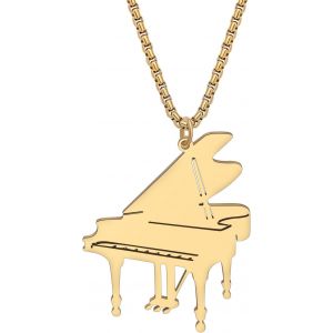 Kal-Collier Pendentif Piano En Acier Inoxydable Plaqu&eacute; Or 18k Pour Femmes Filles Enfants Bijoux Pour Les Amoureux De La Musique Cadeaux Pour Les F&ecirc;tes Charms - Neuf