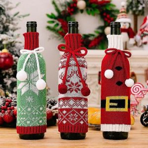 3pcs No&euml;l Tricot&eacute; Bouteille De Vin Couverture Fait &Agrave; La Main P&egrave;re No&euml;l Ceinture Elfe R&eacute;utilisable No&euml;l Champagne Bouteille De Bi&egrave;re Manche Festival Fournitures Pour No&euml;l Partie - Neuf