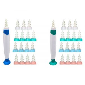 Kit De Nettoyage De C&eacute;rumen Spirale Bleu-Vert Avec 2 Poign&eacute;es Et 32 T&ecirc;tes De Rechange - Neuf