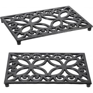 Kalanka-2pcs Dessous De Plat Rectangulaire En Fonte Vintage Avec Pattes En Caoutchouc Protéger Les Plats Chauds Support Pour Casserole Pour La Cuisine Et La Table À Manger (Noirstyle 4) - Neuf