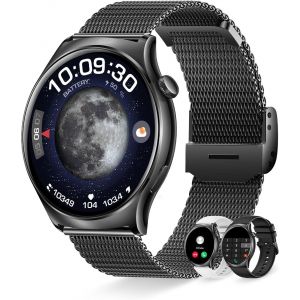 Montre Connectée Femme Avec Appel Bluetooth, Affichage Permanent Écran Amoled Smartwatch Pour Android Ios Bracelet Connectee Podometre Moniteur De Fréquence Cardiaque Sommeil 100+ Modes Sport, Noir - Neuf