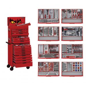 Servante d'outils professionnelle compl&egrave;te rouge Midi Master Tools 19 tiroirs - Set de 498 outils Teng Tools TCMM498RED - Neuf