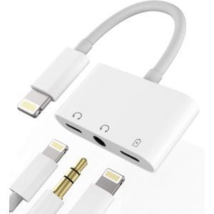 Thef-Câble De Charge Pour Iphone 3,5 Mm Aux + Lightning + Adaptateur Jack (3 En 1) Apple Mfi Fast Charger Splitter Chargeur Rapide Accessoires Pour 14 13 12 11 Pro Max Mini X Xr Se 8 7 Plus 3,5+L - Neuf