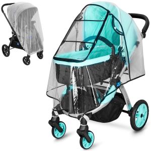Housse de pluie et moustiquaire pour poussette, protection universelle contre les intempéries, imperméable, coupe-vent, respirante, transparente (lot de 2 pièces) - Neuf