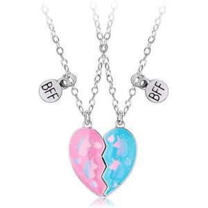 Kal-Collier Bff Pour 2 Filles, Licorne Colliers Magnétiques, Collier Amitie Coeur Separable, Collier Best Friends Argent Femmes, Amitié Anniversaire Graduation Saint Valentin Bijoux Cadeau Pour Fille - Neuf