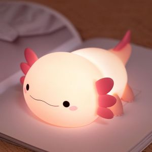 Trahoo-Axolotl Veilleuse Enfant Rechargeable, Veilleuse Bébé, Silicone Lampe Tactile De Chevet Sans Fil, Axolotl Lampe Veilleuse Enfant, Decoration Chambre Bebe, Cadeau Fille Garçon - Neuf