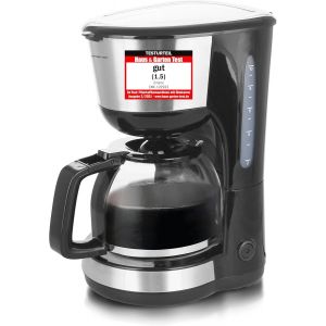 CMWS-Emerio CME-122933 Cafeti&egrave;re filtrante 1,25 l pour jusqu'&agrave; 10 tasses de caf&eacute; frais, filtre permanent amovible, fonction anti-goutte, verseuse en verre, arr&ecirc;t automatique, 1000 W, noir/argent - Neuf