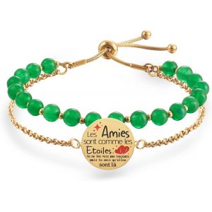 Eryi-Double Perlage Bracelet Amitié Acier Inoxydable Réglable, Cadeau Amie Original Anniversaire Noel, Ornements Pour Meilleur Amie Homme Femme, Or - Neuf