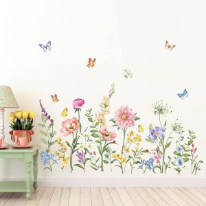 ERYI-Stickers Muraux Fleur De Jardin Coin Plinthe Autocollants Muraux Mural Stickers Fleurs Rose Pivoine Papillon Pour Chambre Salon Chambre Fille - Neuf