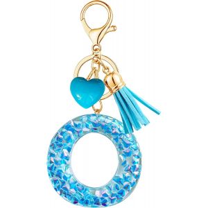 KAL-Porte-Cl&eacute;s Bleu Avec Lettre Porte-Cl&eacute;s Fille Initiale Cadeau Femmes Porte-Cl&eacute;s Coeur D&eacute;corer Pour Sac Sac &Agrave; Dos Porte-Clef Gland Or Porte-Clef Femme A-Z - Neuf