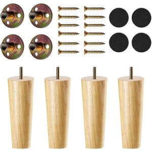 Pieds de Meuble en Bois,4PCS Pieds de Canapé de Rechange Pied de Lit Pied Table Basse Droit Pieds Meuble Cuisine Finition avec Accessoires Pieds Bois pour lit,Placard,Banc,Meuble TV (15cm) - Neuf