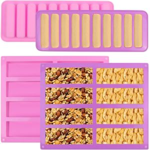 Subzonal-4pcs Moule Barre De C&eacute;r&eacute;ales, Durable Moule Tablette Chocolat, Antiadh&eacute;sif Moule Silicone Rectangulaire, Moule De Cuisson En Silicone Pour Cheesecake Pudding Bonbons Gel&eacute;es Savon Beurre (Ros - Neuf