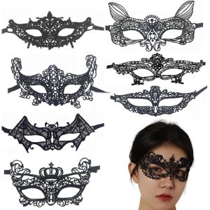 7 Pi&egrave;ces Masque En Dentelle Noire,Mascarade De Femme En Dentelle V&eacute;nitienne,Masques De Mascarade En Dentelle,Demi-Masque Noir - Neuf