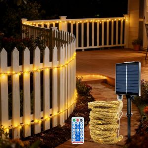 Guirlande Lumineuse Solaire De 5 M Avec 100 Led, Corde De Chanvre Solaire, 8 Modes D'&eacute;clairage, Minuterie D'intensit&eacute; R&eacute;glable, &Eacute;tanche, Pour Jardin, Terrasse, Balcon, Balan&ccedil;oire, D&eacute;coration - Neuf