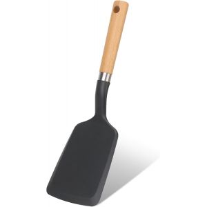 Spatule En Silicone, Spatules &Agrave; Cr&ecirc;pes R&eacute;sistantes &Agrave; La Chaleur Pour Ustensiles De Cuisine Antiadh&eacute;sifs, Ustensiles De Cuisine Avec Manche En Bois Pour Servir, P&acirc;tisserie, Friture, ?Ufs (1, Noir) - Neuf