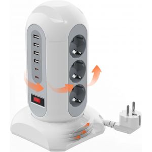 Multiprise avec USB, 9 emplacements, protection contre les surtensions, prise avec interrupteur, rallonge de 1,8 m, pour la maison, le bureau, support de t&eacute;l&eacute;phone portable, multiprise, tour de prise - Neuf