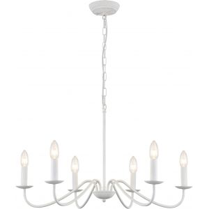 SUBZONAL-Lustre Blanc Vintage, 6 Lumi&egrave;res Suspension Vintage Lustre Salle a Manger Chambre Salon, Industriel Luminaire Plafonnier Blanche pour Cuisine Couloir Entree, Douille E14 - Neuf