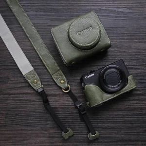 Nouveau travail manuel de luxe appareil photo en cuir PU sac corps boîte étui pour canon G7X2 G7X3 G7X Mark ii iii manchon de protection coque sangle-Litchi grain - Neuf