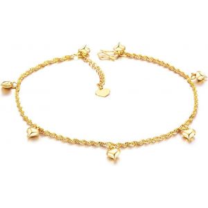 Kal-Bracelet De Cheville En Acier Inoxydable Doré Avec Breloque En Forme De C?ur - Pour Fille Et Femme, 21 Centimeters, Acier Inoxydable, Non. - Neuf