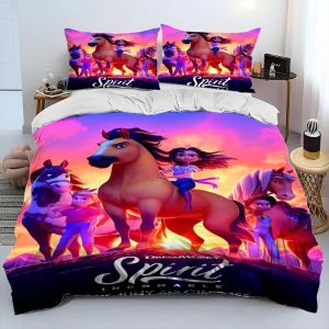 Housse De Couette Spirit Riding Free Horses, Parure De Lit Pour Enfants, Motif Chevaux De Dessin Anime, Taille King/Queen, Decoration De Chambre, Cadeaux - Neuf