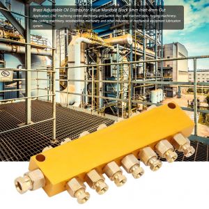 Distributeur d'huile reglable en laiton, bloc collecteur de valeur, entree 6 mm, sortie 4 mm (1 entree, 7 sorties) - Neuf