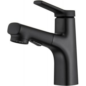 Robinet Salle de Bain avec Douchette Extractible,noir, Mitigeur Monocommande de Lavabo, Robinetterie verser Vasque à Poser/Lave Mains, Chaude et Froide Réglable, Mousseur Démontable - Neuf