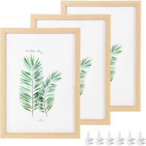 &iquest; Lot de 3 cadres photo A4 en bois massif de ch&ecirc;ne avec verre Plexi pour dessus de table et montage mural (23 x 32 cm) (couleur bois) - Neuf