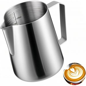 CMWS-Pichet à mousse de lait en acier inoxydable pour faire du latte art et du café, cappuccino, latte art, barista, mousseur à lait avec échelle 600 ml - Neuf