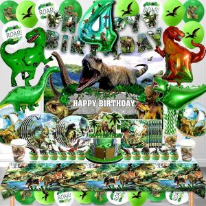 CAUC-Decoration Anniversaire Dinosaure 4 Ans,Dinosaur Anniversaire Ballon H&eacute;lium 146 Pcs,Jungle Dinosaurs Vaisselle Kit,D&eacute;co Dinosaure F&ecirc;te,Anniversaire Dinosaure 4 Ans Gar&ccedil;ons Filles - Neuf