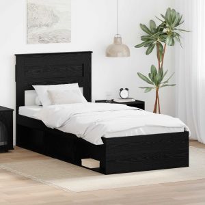 vidaXL Cadre de lit avec stockage Noir 90 x 200 cm Bois de pin massif - Neuf
