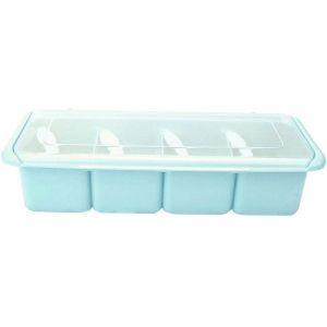 L'assaisonnement de la Boîte de Jeu, des Pots d'Épices de Cuisine, Condiment Conteneurs de Stockage de Sel Épices Pot avec couvercle et Cuillère pour les comptoirs de Cuisine 4 Compartiments(Bleu) - Neuf