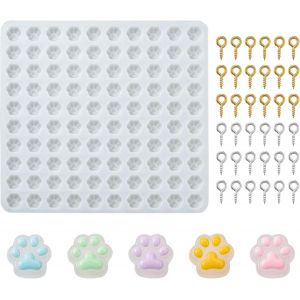 1 Moule En Silicone En Forme De Patte De Chat Avec 200 &Eacute;pingles &Agrave; ?Illet &Agrave; Vis Pour Porte-Cl&eacute;s En R&eacute;sine - Neuf