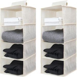 Tianyi-2 Pièces Étagère Suspendue Penderie, Rangement Suspendu Avec 4 Compartiments, Rangement Porte À Suspendre, Etagere Placard Pour Chambre D'enfant, Salle De Bain, Cuisine (Beige) - Neuf