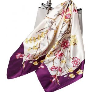 Ershi-Foulard Carré Echarpes Et Foulards Femme Châles Écharpes Square Motif D'impression Satin De Soie Bandanas[718] - Neuf