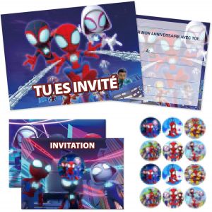 TRAHOO-12 Invitation Anniversaire Garcon,Carte Invitation Araignée avec Enveloppes,Cartes d'invitation de Fête en Français Araignée pour Enfants Garcon - Neuf