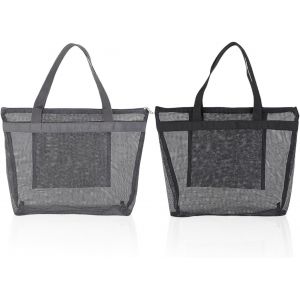 KAL-Sac En Maille 2 Pièces, Sac À Jouets De Plage, Sac De Plage Respirant, Sac Fourre-Tout Multi-Poches, Sac De Voyage Portable, Adapté Aux Voyages À La Piscine Et À La Plage - Neuf