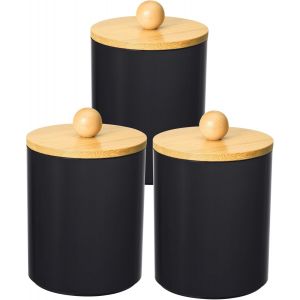 3Pcs Housse en Bambou Anti-PoussièRe Boite Coton Tige,Acrylique Robuste Rangement Coton,Distributeur Coton Tige,Rangement Coiffeuse Peut Stocker Coton Boule Épingles à Cheveux - Neuf