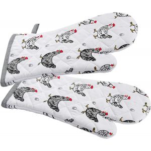 Gants de Four Anti Chaleur au Mignon Poule Imprim&eacute;,100% Coton Maniques Cuisine avec Boucle Suspendue,Id&eacute;es Cadeau pour Les Amoureux des Poules,1 Paire 35x17cm - Neuf