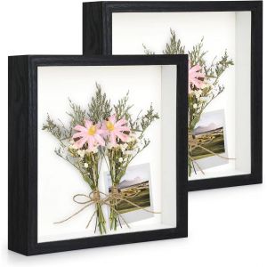 CMWX-3D Cadre Photo Profond 23 x 23cm (9x9 Pouce), 2Pcs Cadre Photo 3D avec Verre trempé Cadre Boîte pour Fleurs, Souvenirs, Diamond Painting - 3cm Profondeur/Noir - Neuf