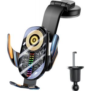 SJZG-15W Support Telephone Voiture Induction, [Serrage Automatique 360&deg;] Rapide Chargeur Induction Voiture Avec Clip Ventilation Pour Iphone 16 15 Pro Max, Galaxy S24 S23 S22 (Noir) - Neuf