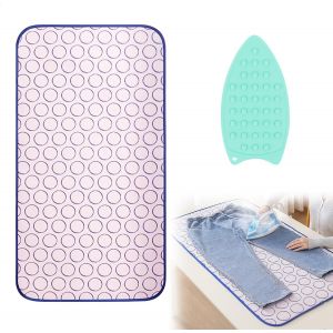 MEVRONISSHOP-Tapis de Repassage, Tapis &agrave; Repasser avec Repose-Fer, Coussin &agrave; Repasser pour Table, Couverture de Repassage pour Bureau et Autres Surfaces, Pliable, Rose, 45 x 70cm - Neuf