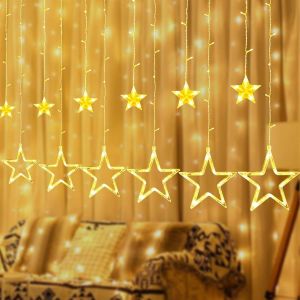 KAL-Led Rideau Lumineux De Étoile, 126Led 4M Guirlande Lumineuses Étanche, Rideau Étoiles Parfait Pour Chambre À Coucher, Maison, Fête, Mariage, Anniversaire, Noël, Ramadan Decoration, Blanc Chaud - Neuf