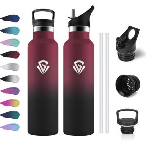 Eryi-Gourde Isotherme 750ml, Bouteille Isotherme En Acier Inoxydable, Sans Bpa, Gourde Inox Avec Paille, Anti-Fuite, Gourde Reutilisable Pour L'école, Bureau, Extérieur, Camping, Cyclisme, Alpinisme - Neuf