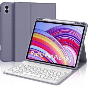 Coque Clavier pour Redmi Pad Pro/Xiaomi Poco Pad 12.1 Pouces, AZERTY Fran&ccedil;ais Housse Clavier Bluetooth Magn&eacute;tique D&eacute;tachable avec Porte Crayon pour Redmi Pad Pro/Xiaomi Poco Pad 12.1"" 2024, Violet - Neuf