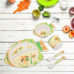 Assiette A Nourriture Pour Bebe, Motif Poisson, Dessin Anime, Fourchette, Cuillere, Tasse, Ensemble De Vaisselle (Jaune) - Neuf