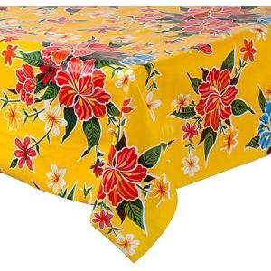 Fantastik - Nappe De Toile Cirée Mexicaine (120 Cm De Large - Longueur Par Demi Mètre) Modèle Hibiscus Jaune - Neuf