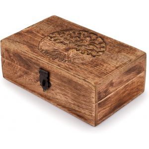Mevronisshop-Bo&icirc;te &Agrave; Bijoux En Bois De Manguier Faite &Agrave; La Main Avec Gravure Arbre De Vie - Id&eacute;e Cadeau Unique Pour Homme Et Femme (Finition Flamme) - Neuf