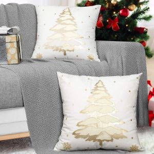 (45x45cm) - Carr&eacute; D'or, Housse De Coussin [Lot De 2], Or Mod&egrave;le D'arbre De No&euml;l En Fibre De Polyester Taie D'oreiller F&ecirc;te De No&euml;l D&eacute;coratif Housse De Coussin Pour Salon Canap&eacute; &Agrave; La Maison De Chambr - Neuf