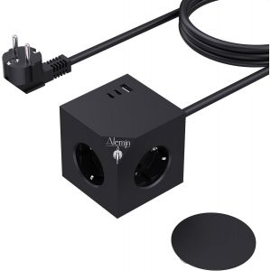 PD20W Power Cube multiprise avec 3 USB, pied magn&eacute;tique, cube multiprise, multiprise, 6 en 1, avec interrupteur, 3680 W/16 A, adaptateur pour bureau, maison, noir - Neuf