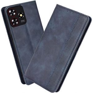Mdy-Housse Pour Telephone Zte Blade V50s 4g 2023 / Zte Blade A73 4g Etui, Pu/Tpu Retourner Cuir Coque Magnétique Portefeuille, Bleu - Neuf